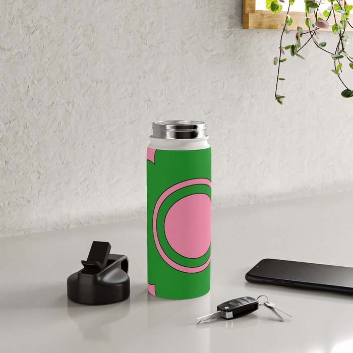 Cute Retro Flower Pink and Green Water Bottle Gallery Image 4