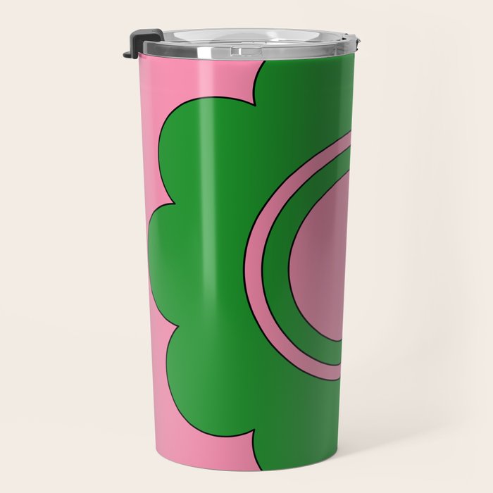 Cute Retro Flower Pink and Green Travel Mug Gallery Image 3