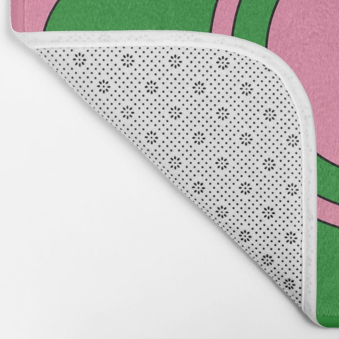 Cute Retro Flower Pink and Green Bath Mat Gallery Image 2