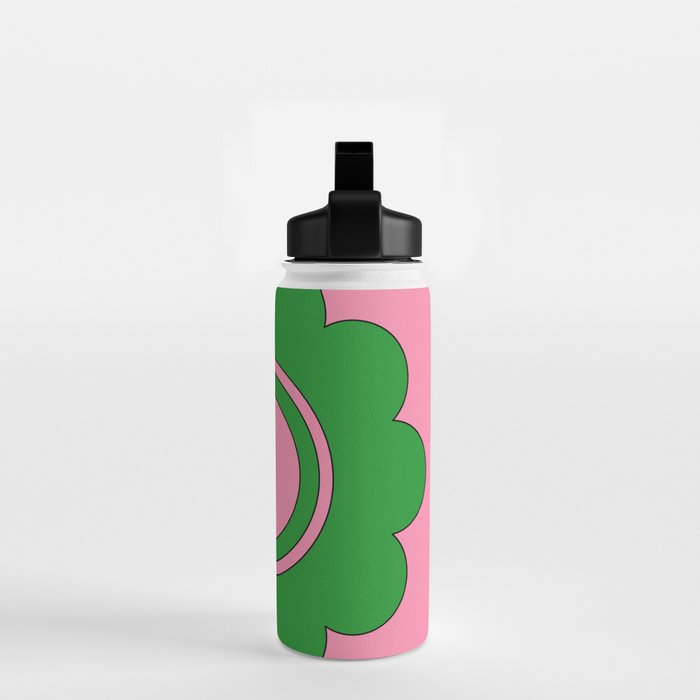 Cute Retro Flower Pink and Green Water Bottle Gallery Image 2