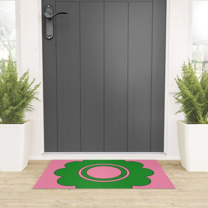 Cute Retro Flower Pink and Green Welcome Mat Gallery Image 3