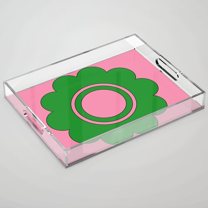 Cute Retro Flower Pink and Green Acrylic Tray Gallery Image 1