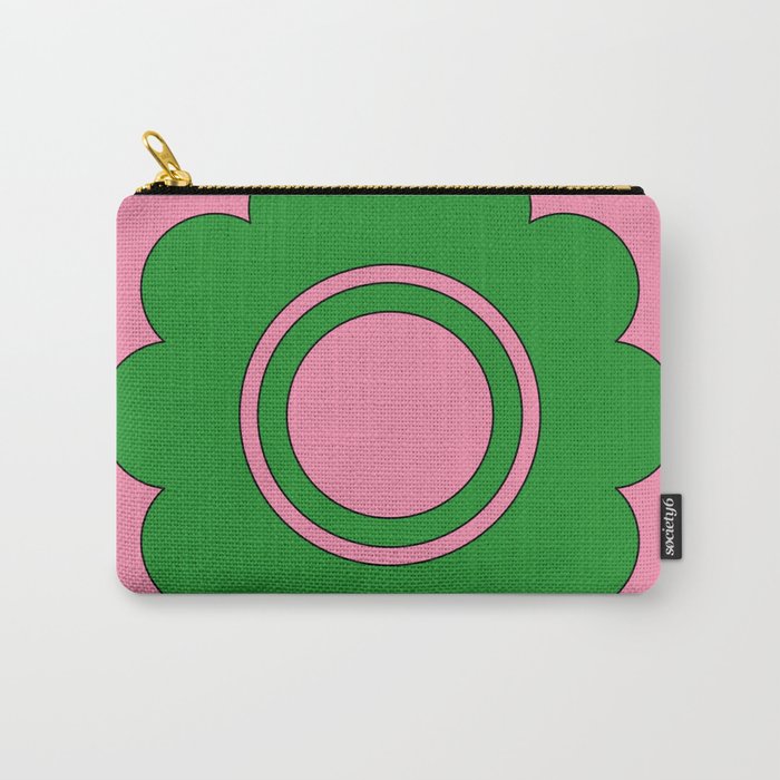 Cute Retro Flower Pink and Green Carry All Pouch Gallery Image 1