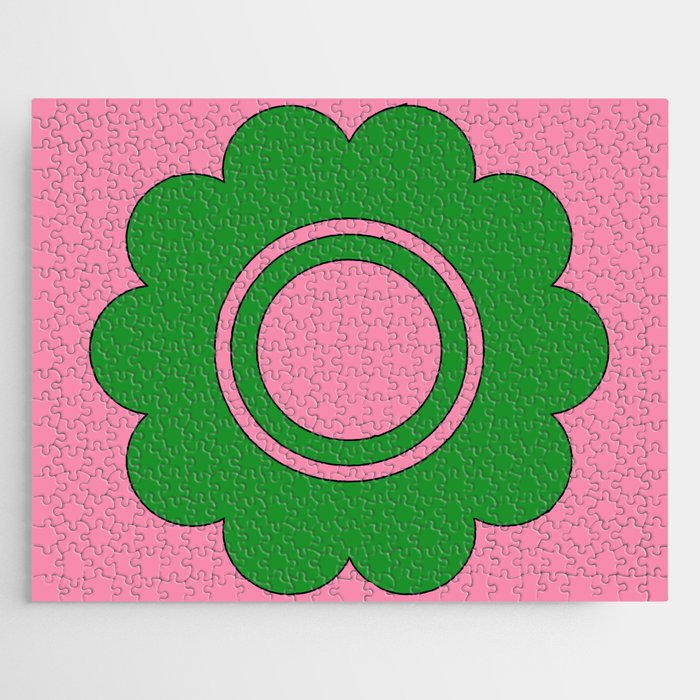 Cute Retro Flower Pink and Green Jigsaw Puzzle Gallery Image 1