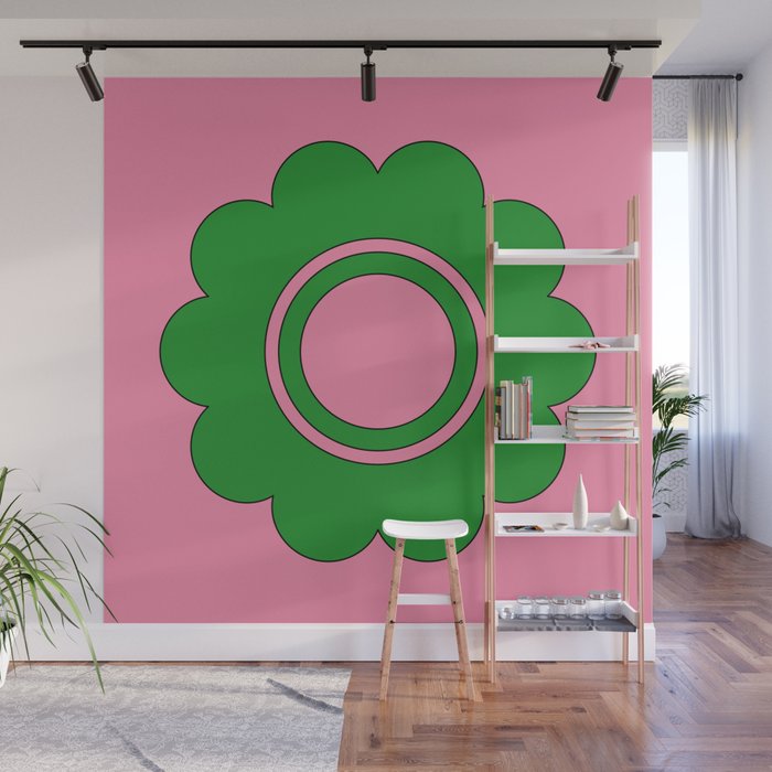 Cute Retro Flower Pink and Green Wall Mural Gallery Image 1