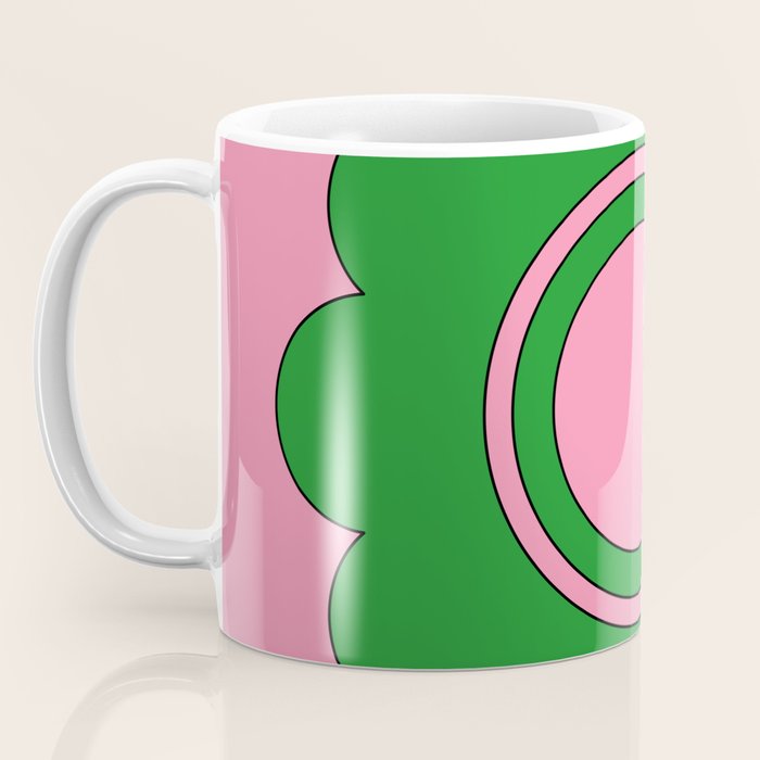 Cute Retro Flower Pink and Green Coffee Mug Gallery Image 3