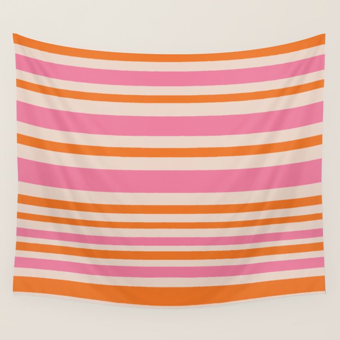 Variable Stripe Pattern in Retro Pink Orange Wall Tapestry Gallery Image 4