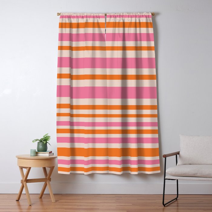Variable Stripe Pattern in Retro Pink Orange Window Curtain Gallery Image 1