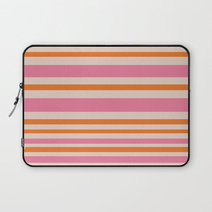 Variable Stripe Pattern in Retro Pink Orange Laptop Sleeve Gallery Image 1