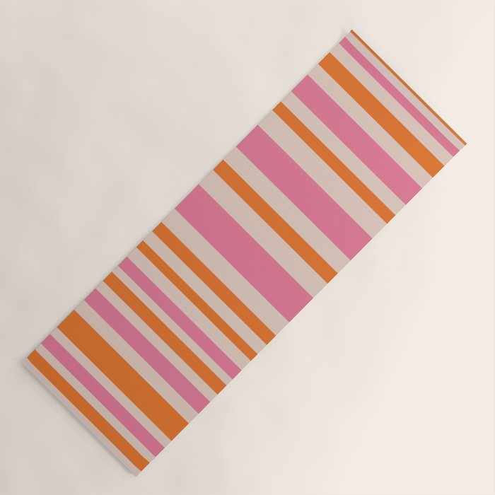 Variable Stripe Pattern in Retro Pink Orange Yoga Mat Gallery Image 1
