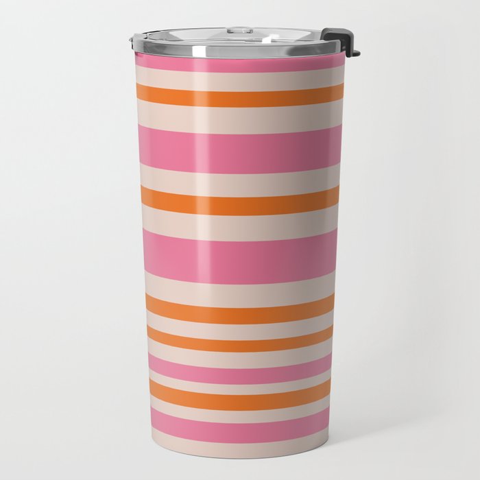Variable Stripe Pattern in Retro Pink Orange Travel Mug Gallery Image 2