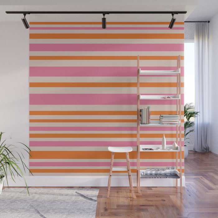 Variable Stripe Pattern in Retro Pink Orange Wall Mural Gallery Image 1