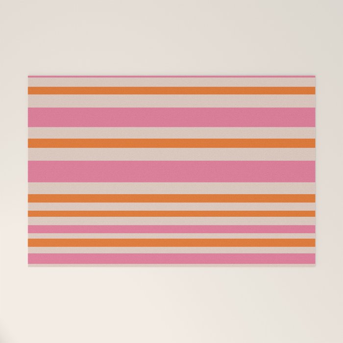 Variable Stripe Pattern in Retro Pink Orange Welcome Mat Gallery Image 1
