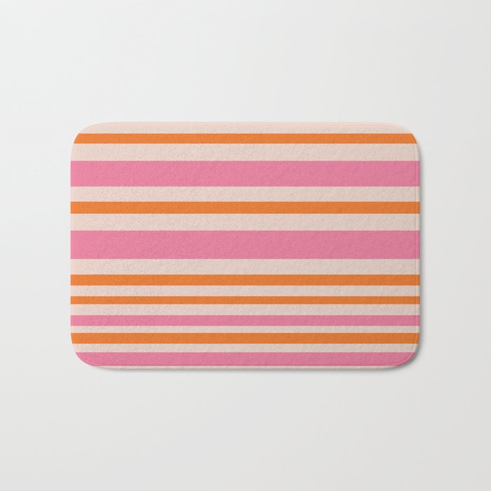 Variable Stripe Pattern in Retro Pink Orange Bath Mat Gallery Image 1