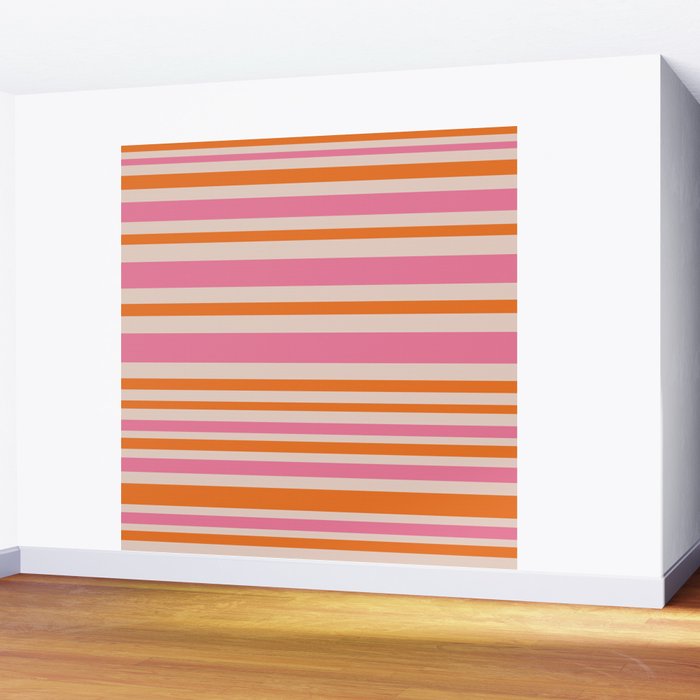 Variable Stripe Pattern in Retro Pink Orange Wall Mural Gallery Image 2