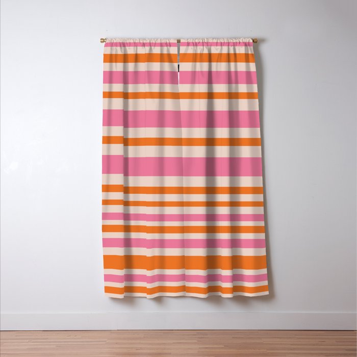 Variable Stripe Pattern in Retro Pink Orange Window Curtain Gallery Image 3