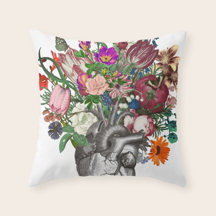 Anatomical heart and flowers Throw Pillow Gallery Image 6
