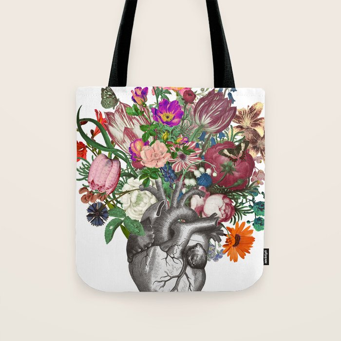 Anatomical heart and flowers Tote Bag Gallery Image 1