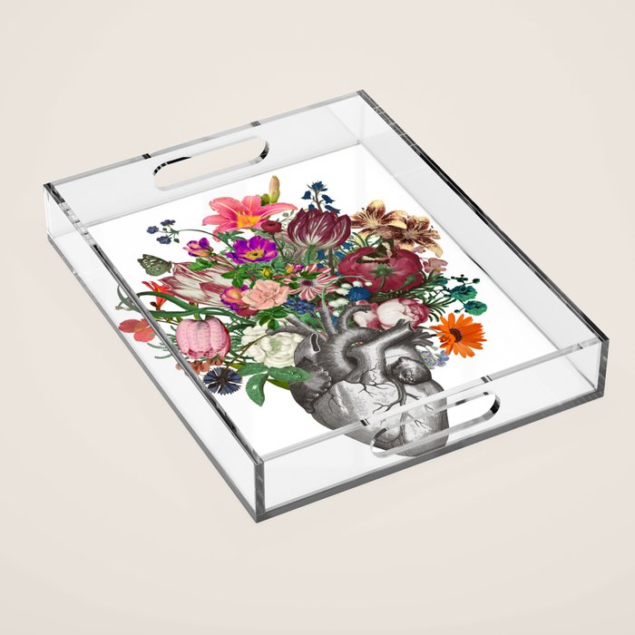 Anatomical heart and flowers Acrylic Tray Gallery Image 1
