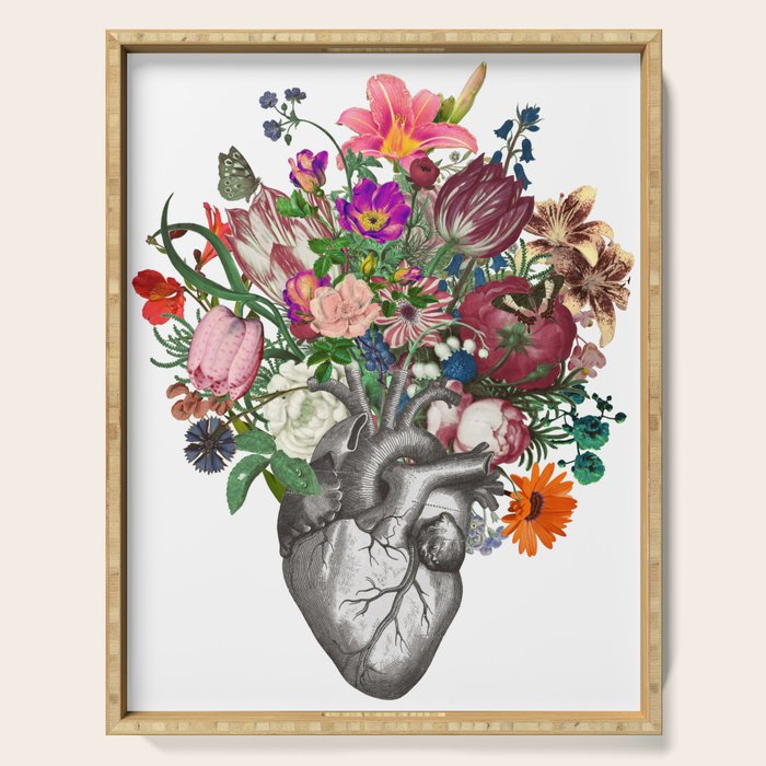 Anatomical heart and flowers Serving Tray Gallery Image 1