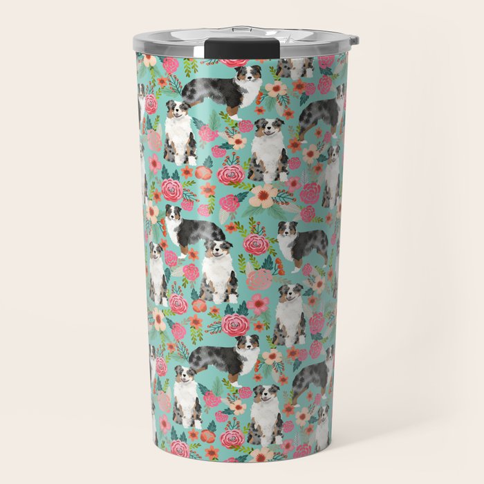 Australian Shepherd owners dog breed cute herding dogs aussie dogs animal pet portrait dog art Travel Mug Gallery Image 1