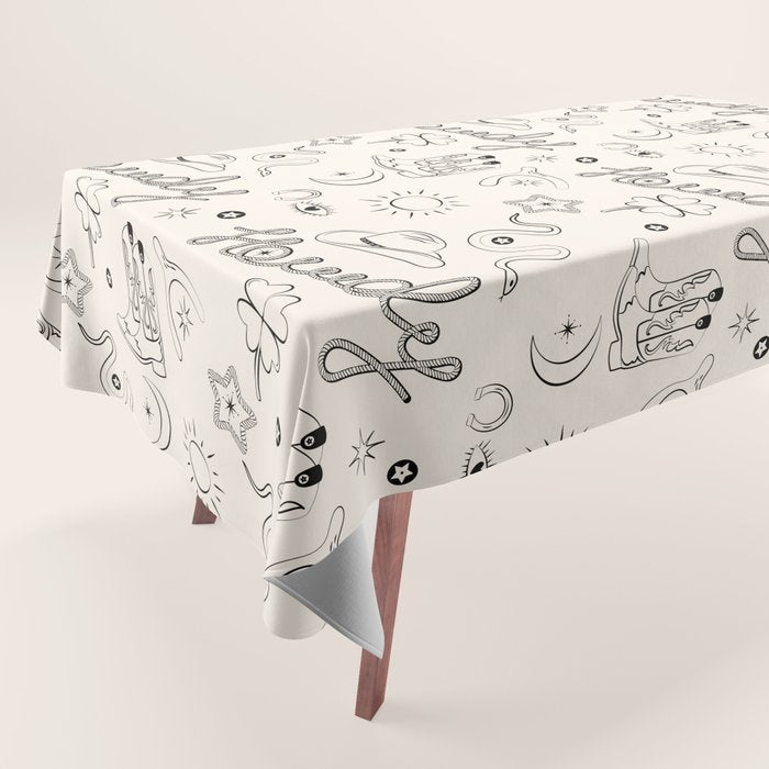 Howdy. Black and White Good Luck Charms Tablecloth Gallery Image 1