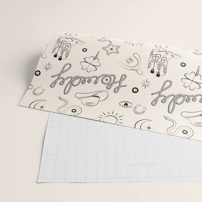 Howdy. Black and White Good Luck Charms Wrapping Paper Gallery Image 2