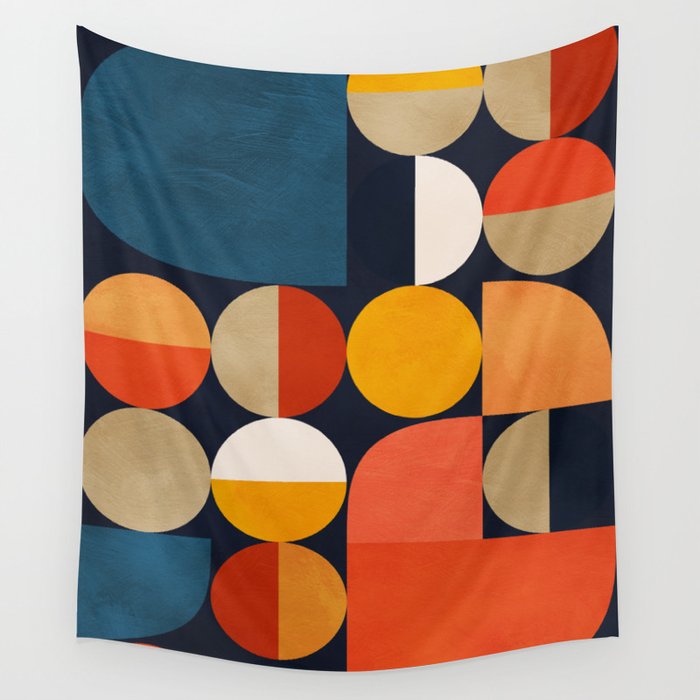 mid century geometric abstract Wall Tapestry Gallery Image 1