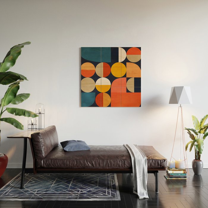 mid century geometric abstract Wood Wall Art Gallery Image 2