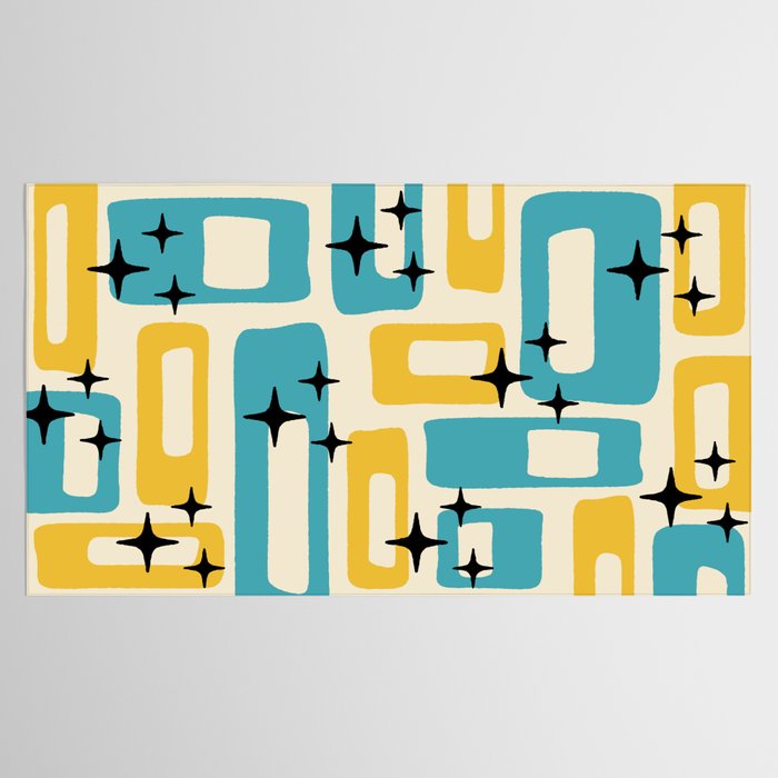 Retro Mid Century Modern Abstract Pattern 224 Blue and Yellow Tablecloth Gallery Image 2