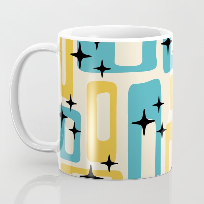 Retro Mid Century Modern Abstract Pattern 224 Blue and Yellow Coffee Mug Gallery Image 3