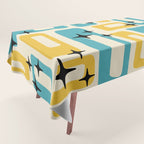 Retro Mid Century Modern Abstract Pattern 224 Blue and Yellow Tablecloth Gallery Image 1