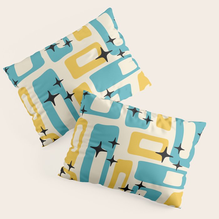 Retro Mid Century Modern Abstract Pattern 224 Blue and Yellow Pillow Sham Gallery Image 3