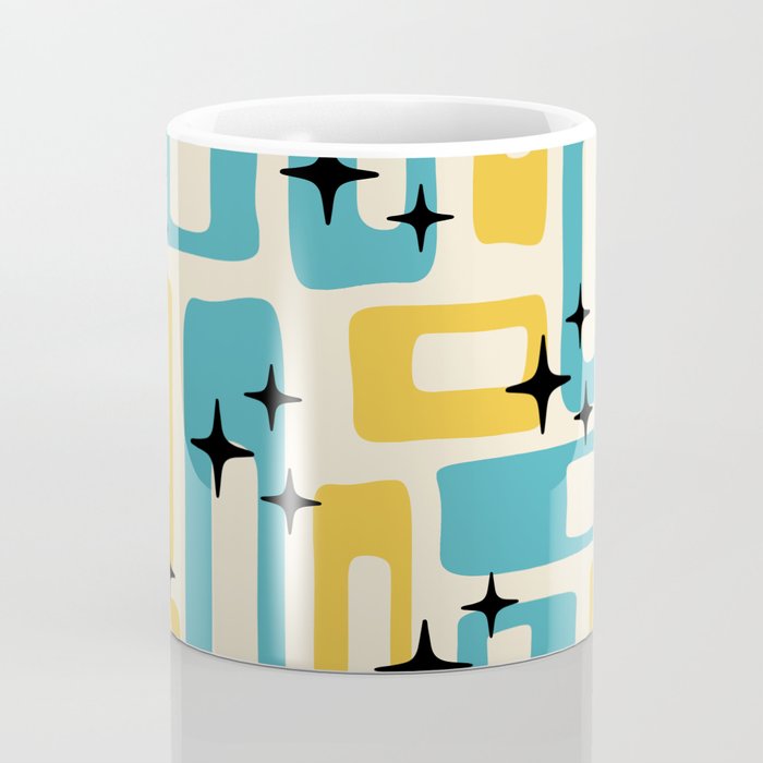 Retro Mid Century Modern Abstract Pattern 224 Blue and Yellow Coffee Mug Gallery Image 4
