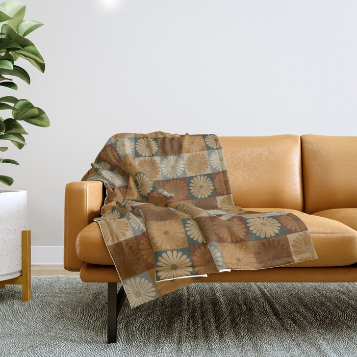 Retro Flowers Check Pattern IV Throw Blanket Gallery Image 1