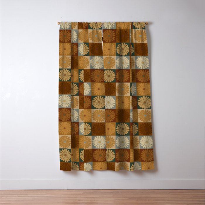 Retro Flowers Check Pattern IV Window Curtain Gallery Image 3