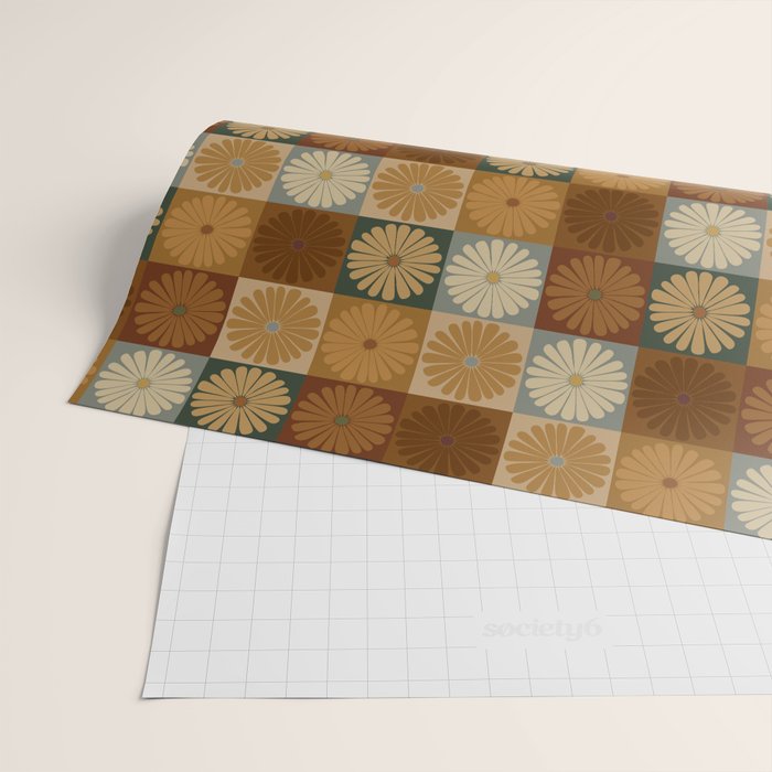 Retro Flowers Check Pattern IV Wrapping Paper Gallery Image 2