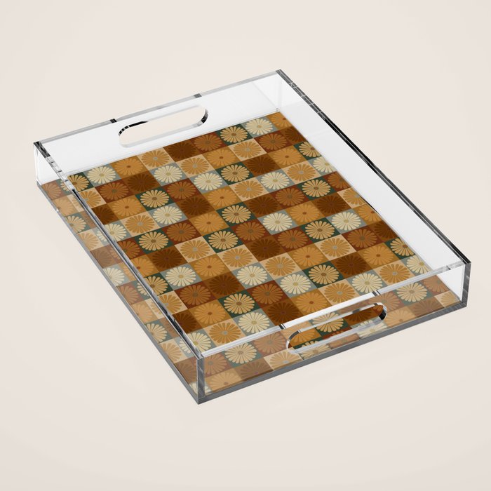Retro Flowers Check Pattern IV Acrylic Tray Gallery Image 1