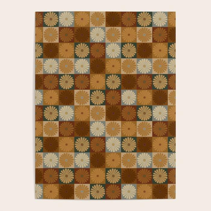 Retro Flowers Check Pattern IV Poster Gallery Image 4