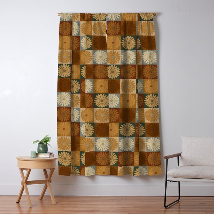 Retro Flowers Check Pattern IV Window Curtain Gallery Image 1