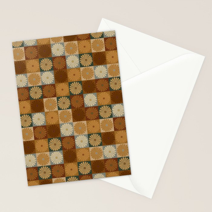 Retro Flowers Check Pattern IV Stationery Card Gallery Image 2