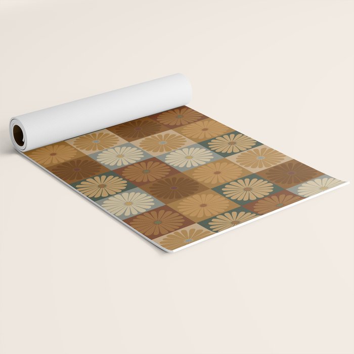 Retro Flowers Check Pattern IV Yoga Mat Gallery Image 2