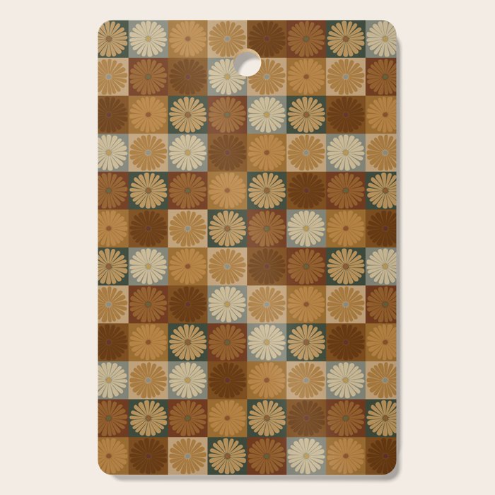 Retro Flowers Check Pattern IV Cutting Board Gallery Image 1