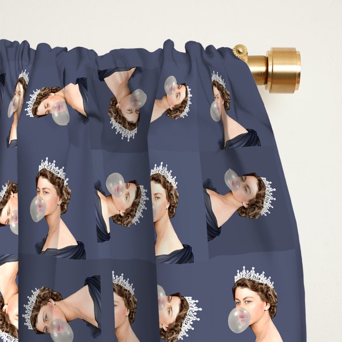 Queen Elizabeth in blue satin blowing a bubble gum Window Curtain Gallery Image 2