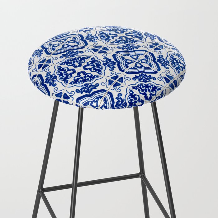 Mediterranean Tile Pattern Portuguese Azulejos Art Stool Gallery Image 2