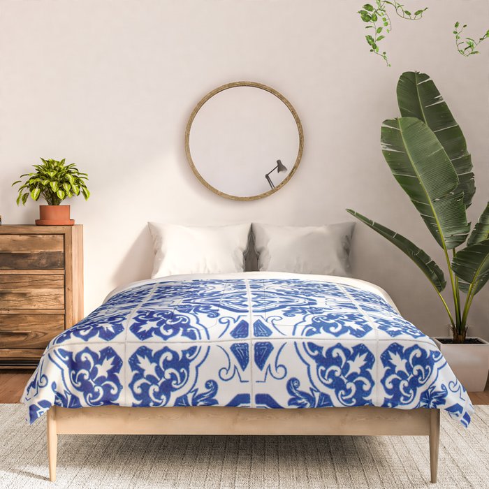 Mediterranean Tile Pattern Portuguese Azulejos Art Comforter Gallery Image 3