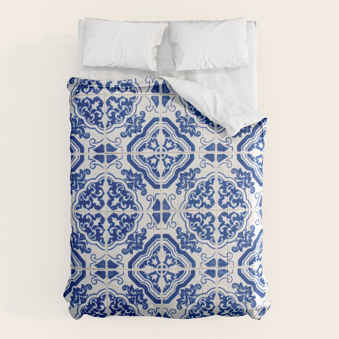 Mediterranean Tile Pattern Portuguese Azulejos Art Comforter Gallery Image 1