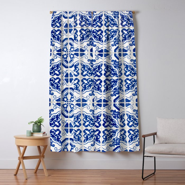 Mediterranean Tile Pattern Portuguese Azulejos Art Window Curtain Gallery Image 5