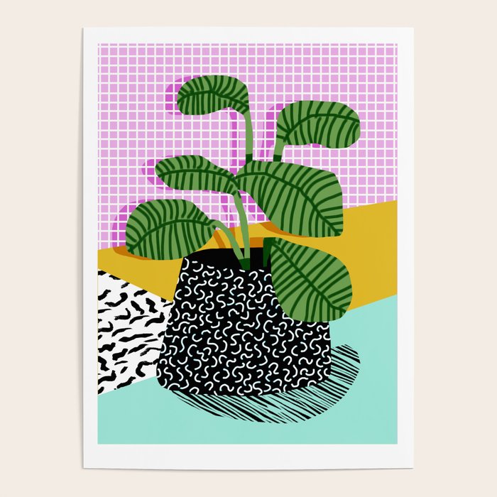 Decent - memphis retro neon throwback illustration pop art houseplant socal urban kids trendy art Poster Gallery Image 4