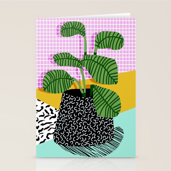 Decent - memphis retro neon throwback illustration pop art houseplant socal urban kids trendy art Stationery Card Gallery Image 2